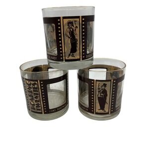Vintage Set‎ 3 Roaring Twenties Glasses Bar Rock Whiskey Lowball Hollywood Film